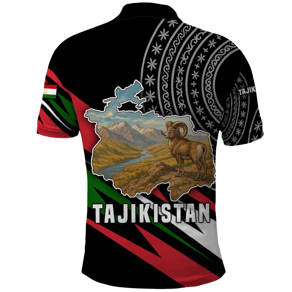 Tajikistan Marco Polo Sheep Polo Shirt with Black Red Green Tribal Flag Pattern