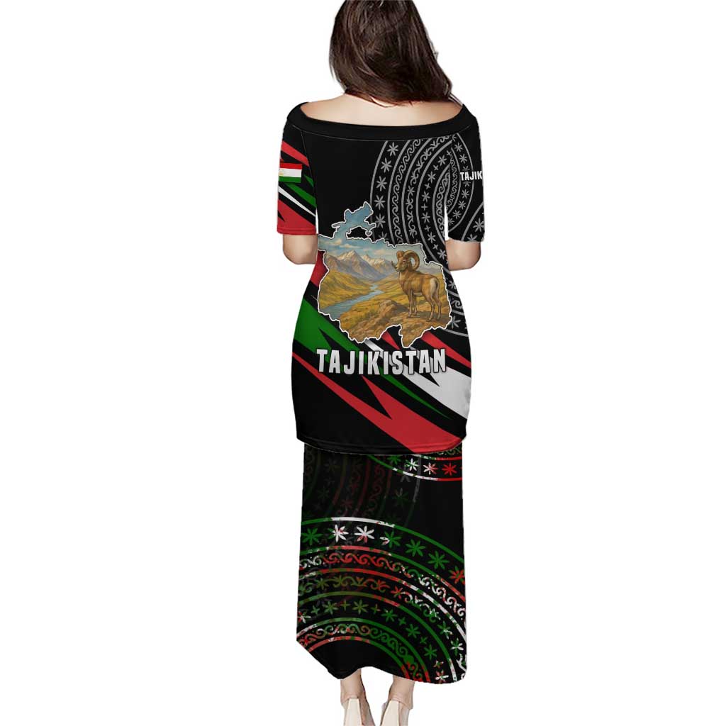 Tajikistan Marco Polo Sheep Puletasi with Black Red Green Tribal Flag Pattern