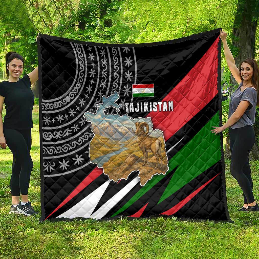 Tajikistan Marco Polo Sheep Quilt with Black Red Green Tribal Flag Pattern