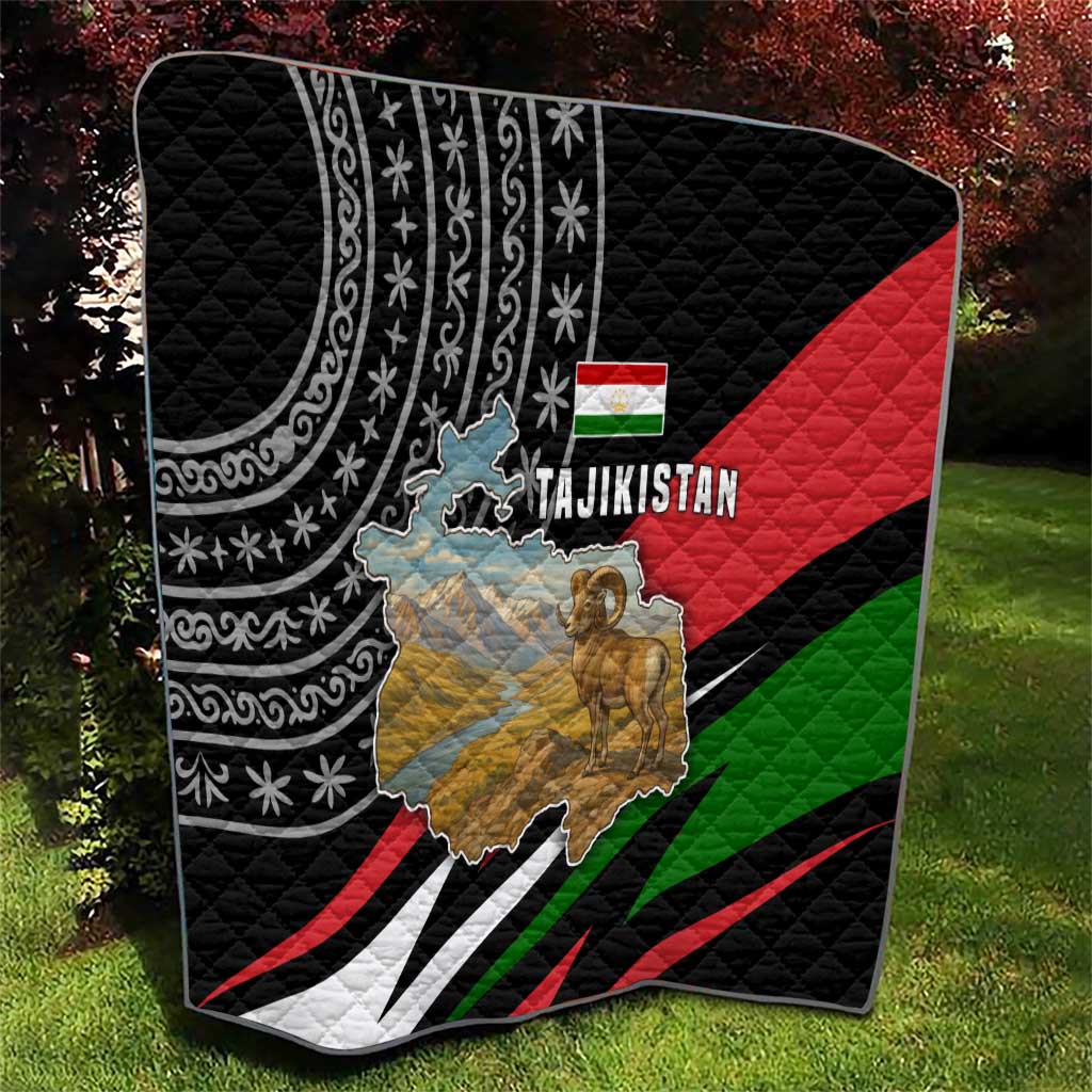 Tajikistan Marco Polo Sheep Quilt with Black Red Green Tribal Flag Pattern