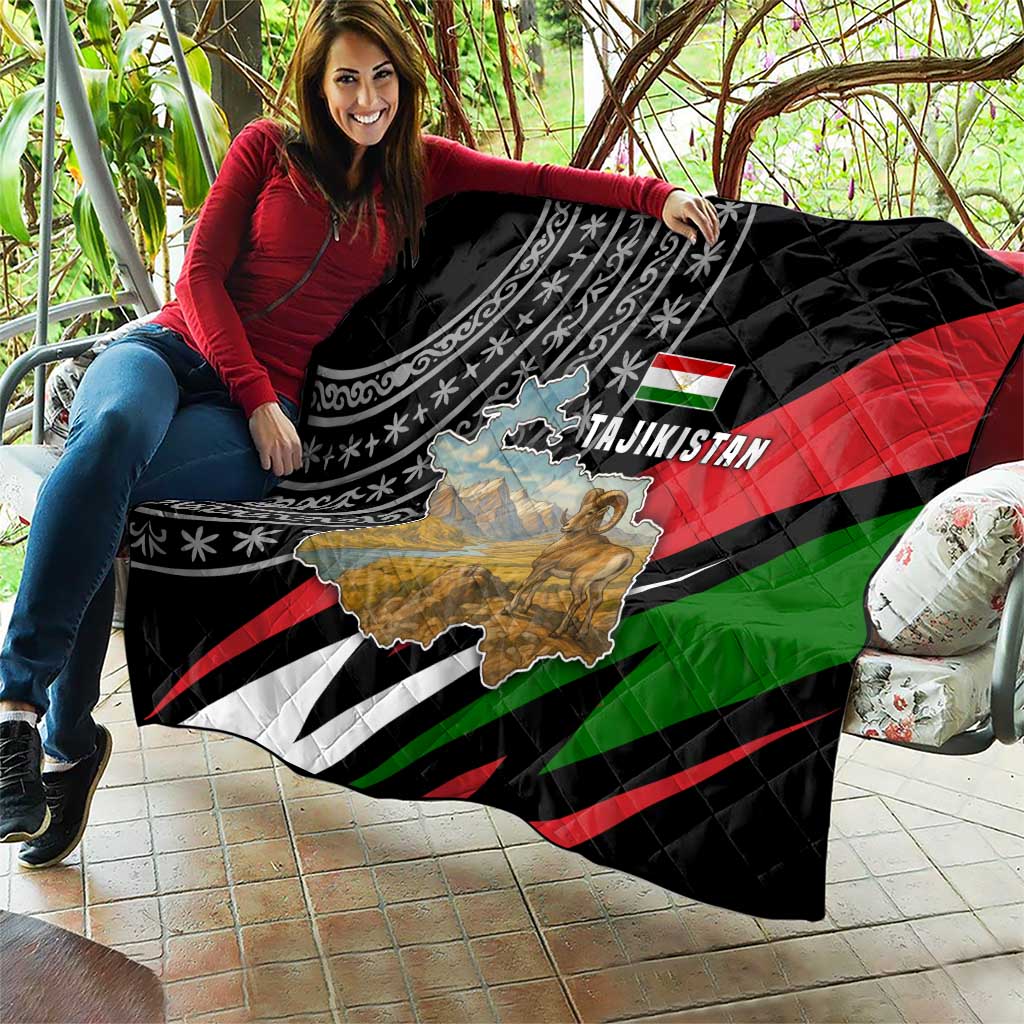 Tajikistan Marco Polo Sheep Quilt with Black Red Green Tribal Flag Pattern