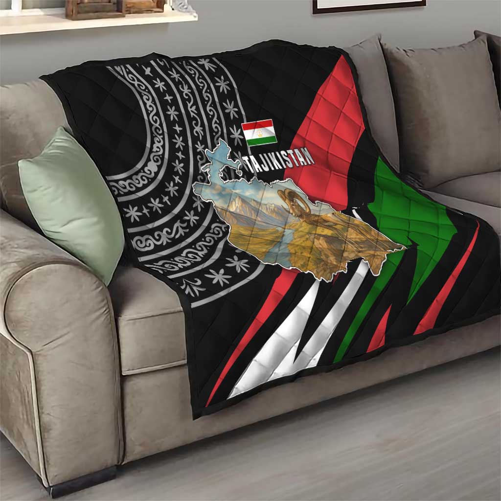 Tajikistan Marco Polo Sheep Quilt with Black Red Green Tribal Flag Pattern