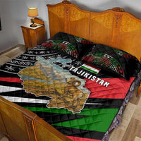 Tajikistan Marco Polo Sheep Quilt Bed Set with Black Red Green Tribal Flag Pattern