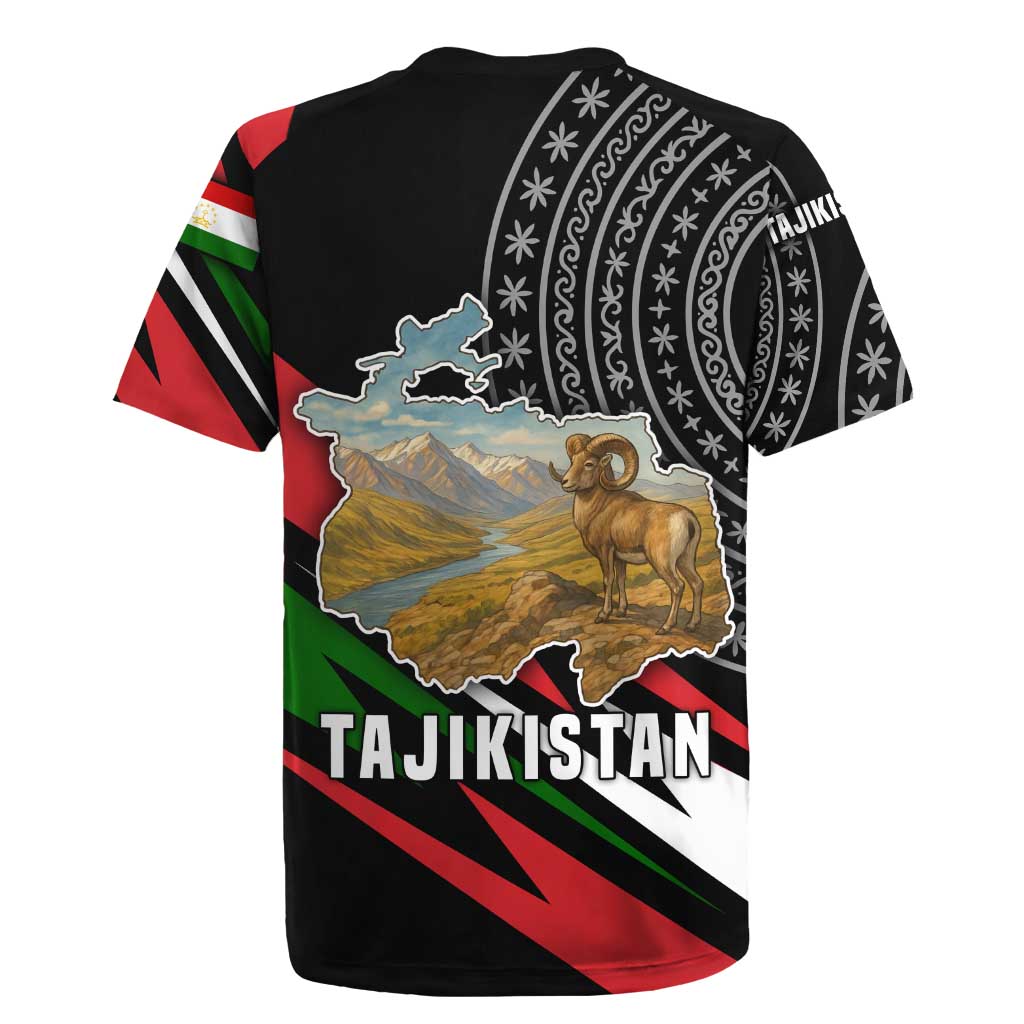 Tajikistan Marco Polo Sheep Rugby Jersey with Black Red Green Tribal Flag Pattern
