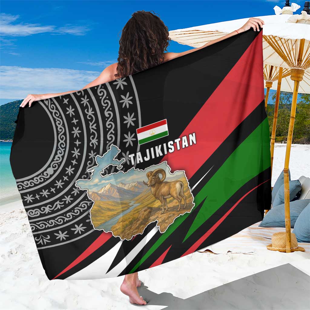 Tajikistan Marco Polo Sheep Sarong with Black Red Green Tribal Flag Pattern
