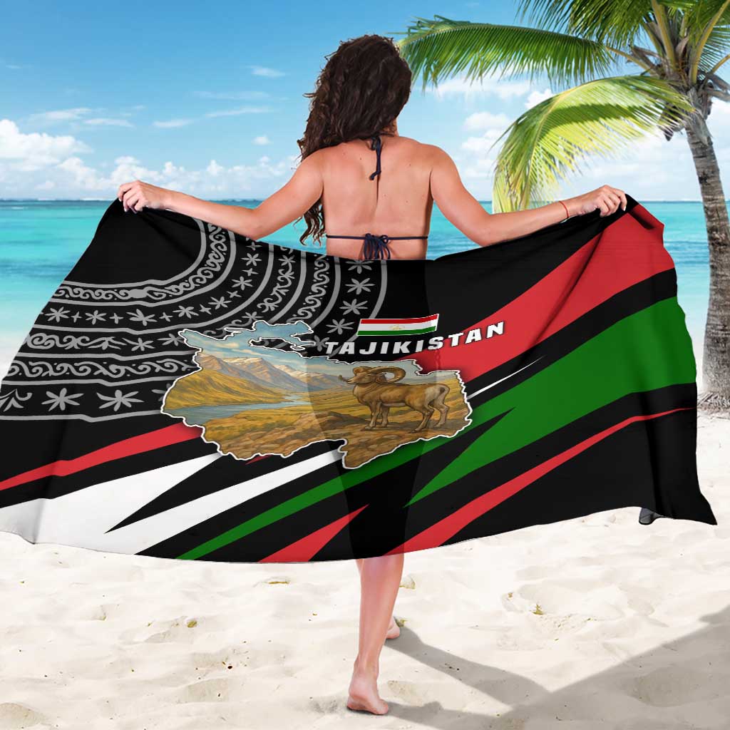 Tajikistan Marco Polo Sheep Sarong with Black Red Green Tribal Flag Pattern