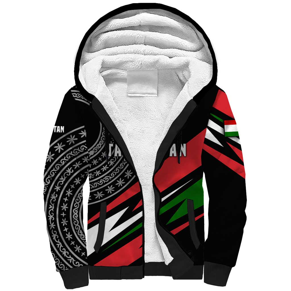 Tajikistan Marco Polo Sheep Sherpa Hoodie with Black Red Green Tribal Flag Pattern