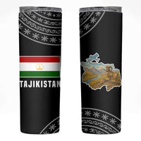 Tajikistan Marco Polo Sheep Skinny Tumbler with Black Red Green Tribal Flag Pattern