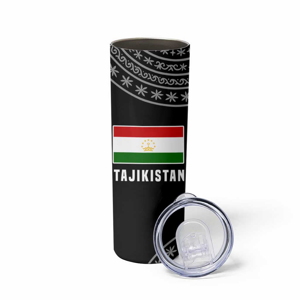 Tajikistan Marco Polo Sheep Skinny Tumbler with Black Red Green Tribal Flag Pattern