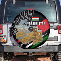 Tajikistan Marco Polo Sheep Spare Tire Cover with Black Red Green Tribal Flag Pattern