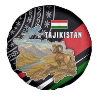 Tajikistan Marco Polo Sheep Spare Tire Cover with Black Red Green Tribal Flag Pattern