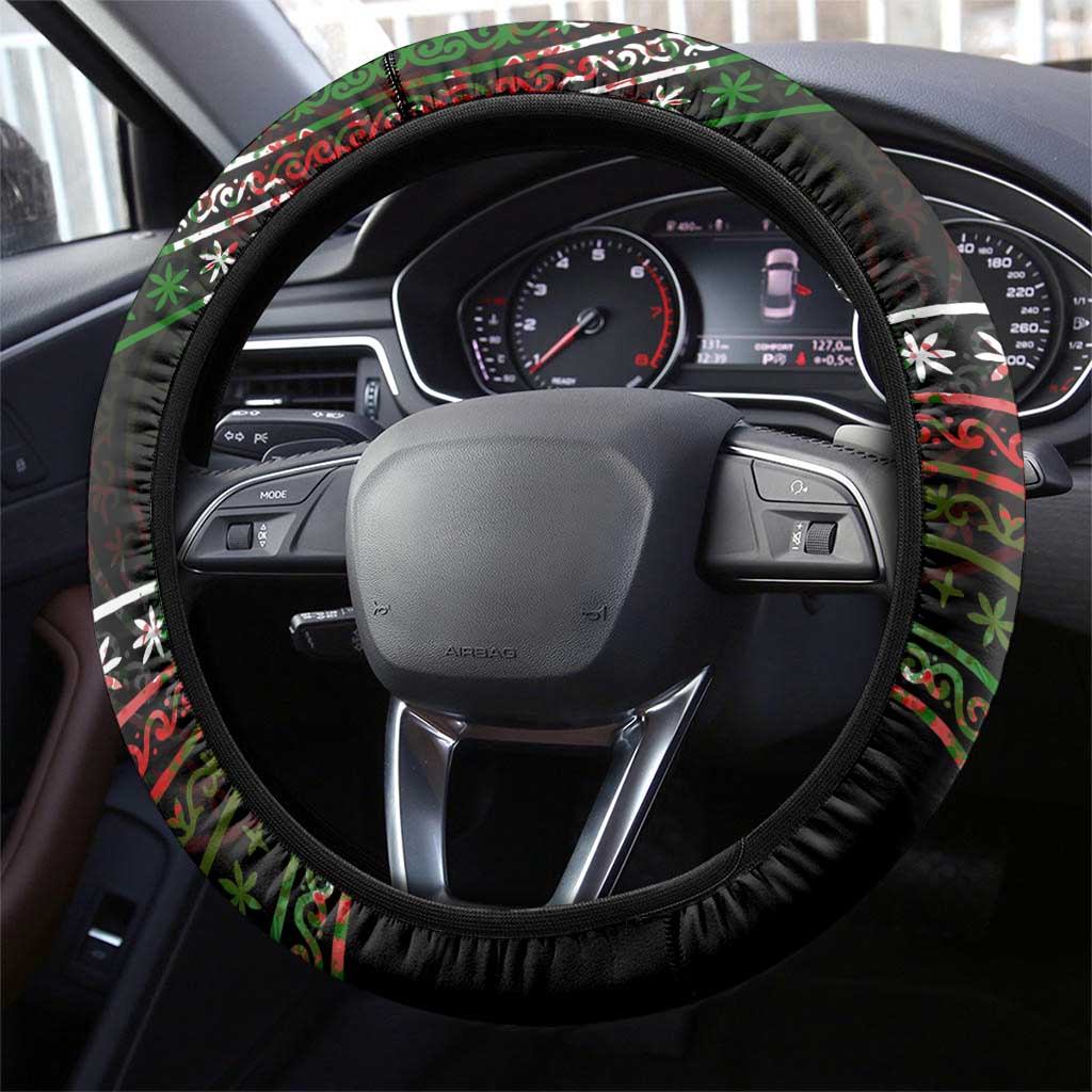 Tajikistan Marco Polo Sheep Steering Wheel Cover with Black Red Green Tribal Flag Pattern