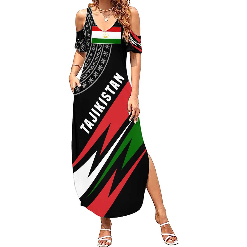 Tajikistan Marco Polo Sheep Summer Maxi Dress with Black Red Green Tribal Flag Pattern