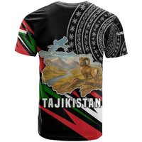 Tajikistan Marco Polo Sheep T Shirt with Black Red Green Tribal Flag Pattern