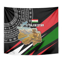 Tajikistan Marco Polo Sheep Tapestry with Black Red Green Tribal Flag Pattern
