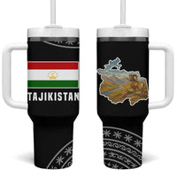 Tajikistan Marco Polo Sheep Tumbler With Handle with Black Red Green Tribal Flag Pattern