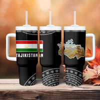 Tajikistan Marco Polo Sheep Tumbler With Handle with Black Red Green Tribal Flag Pattern