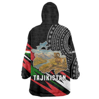 Tajikistan Marco Polo Sheep Wearable Blanket Hoodie with Black Red Green Tribal Flag Pattern