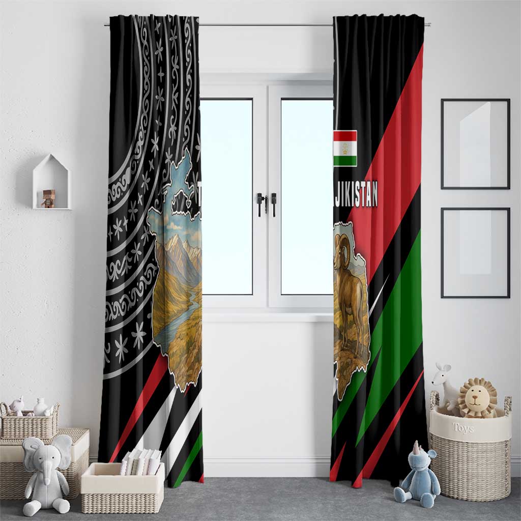 Tajikistan Marco Polo Sheep Window Curtain with Black Red Green Tribal Flag Pattern