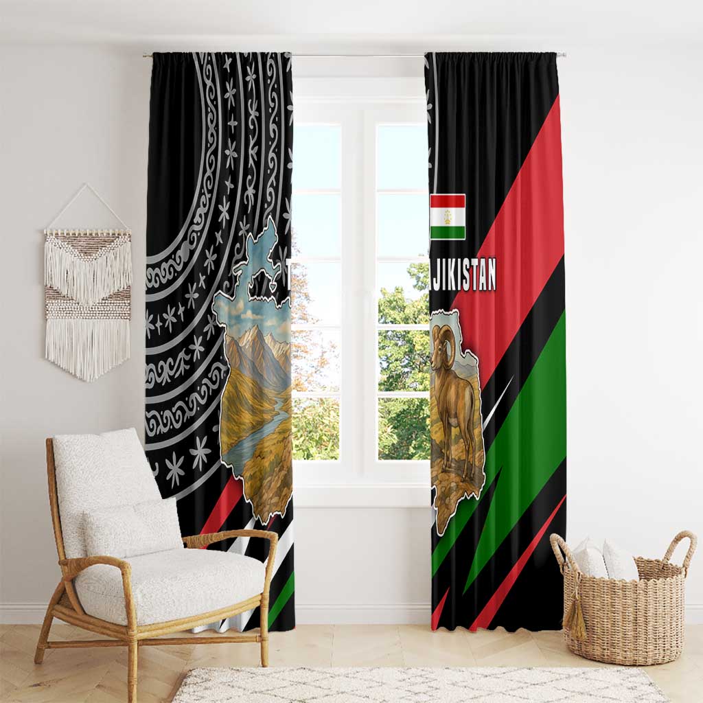Tajikistan Marco Polo Sheep Window Curtain with Black Red Green Tribal Flag Pattern