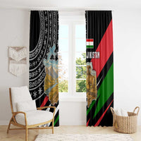 Tajikistan Marco Polo Sheep Window Curtain with Black Red Green Tribal Flag Pattern