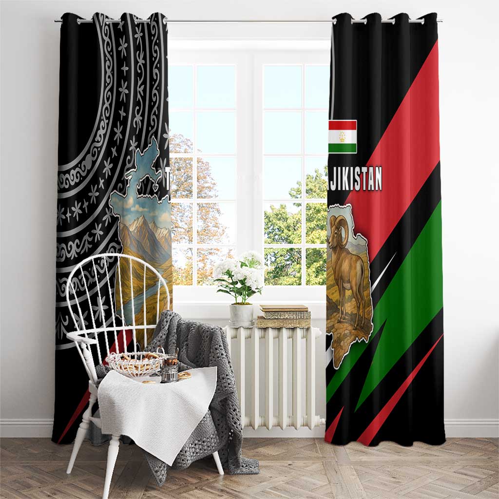 Tajikistan Marco Polo Sheep Window Curtain with Black Red Green Tribal Flag Pattern