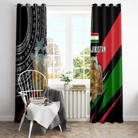Tajikistan Marco Polo Sheep Window Curtain with Black Red Green Tribal Flag Pattern