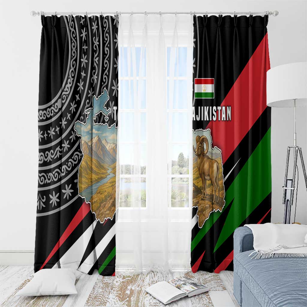 Tajikistan Marco Polo Sheep Window Curtain with Black Red Green Tribal Flag Pattern