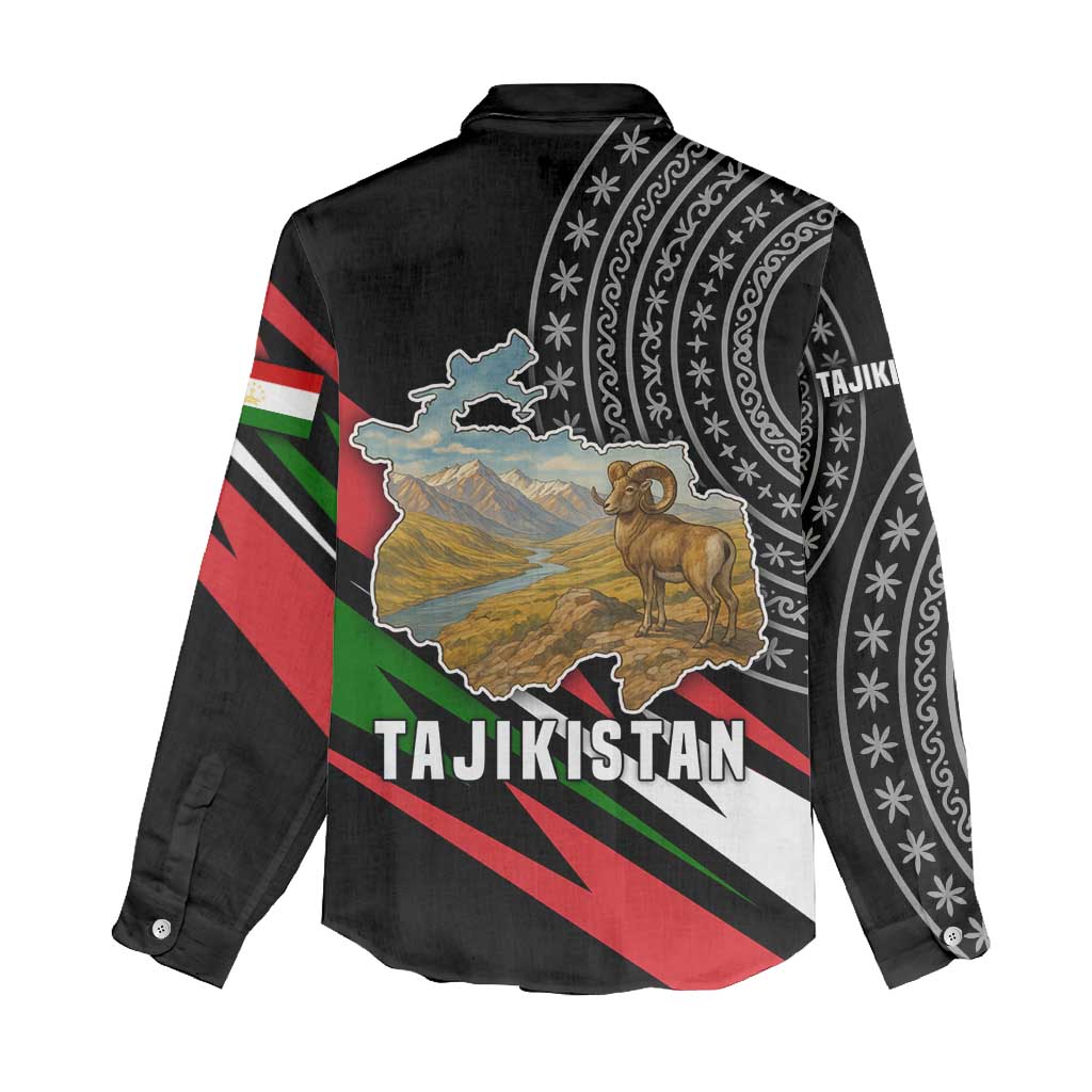 Tajikistan Marco Polo Sheep Women Casual Shirt with Black Red Green Tribal Flag Pattern