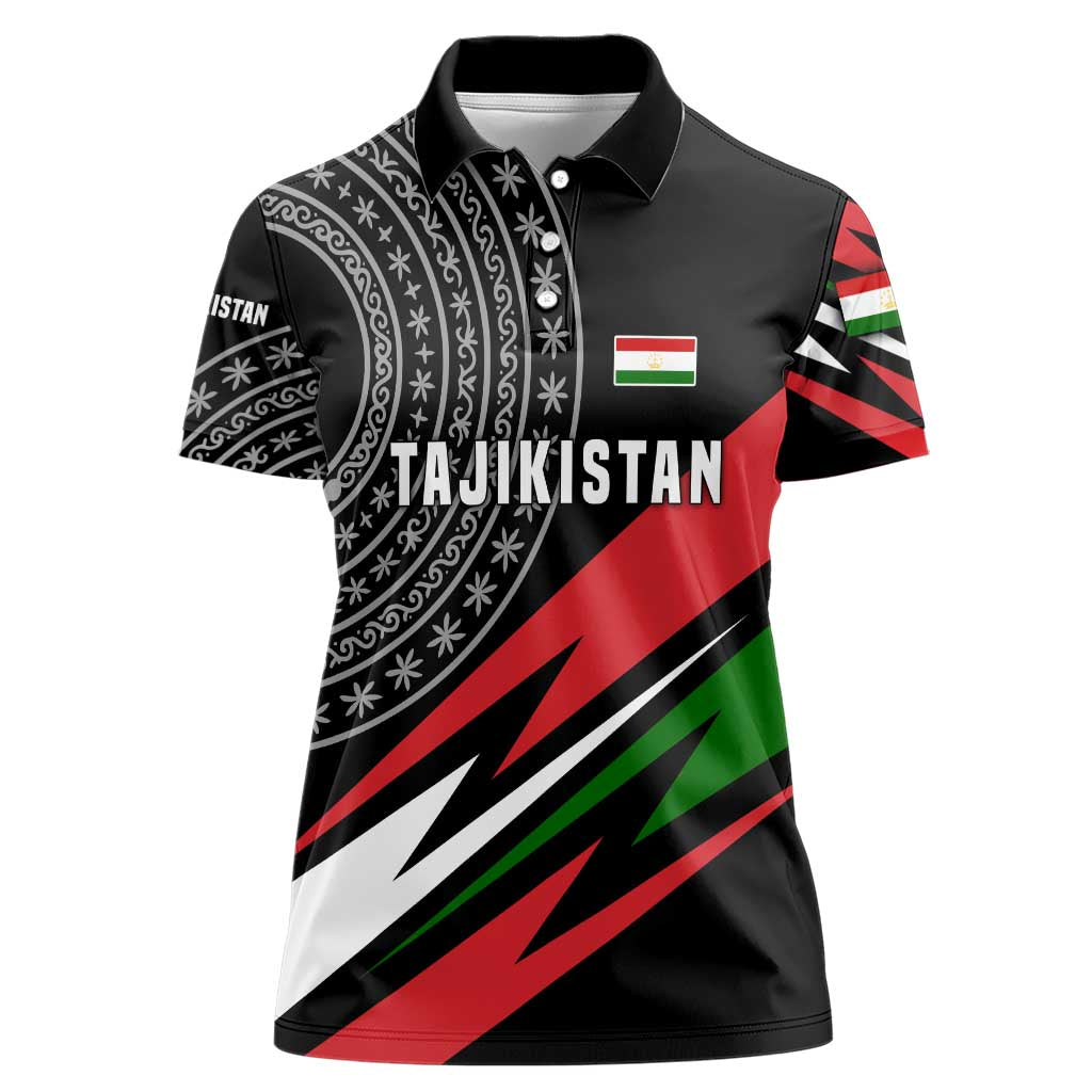 Tajikistan Marco Polo Sheep Women Polo Shirt with Black Red Green Tribal Flag Pattern