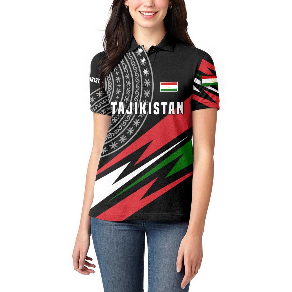 Tajikistan Marco Polo Sheep Women Polo Shirt with Black Red Green Tribal Flag Pattern