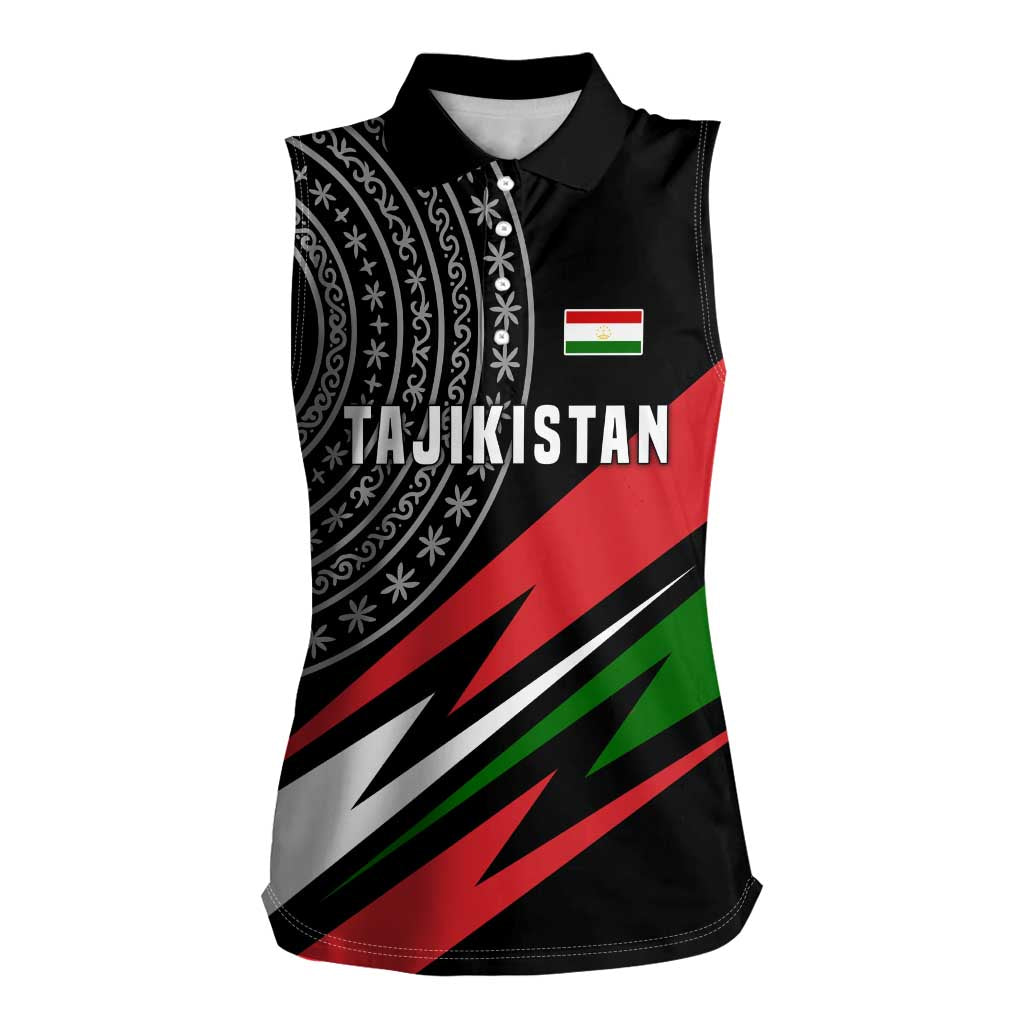 Tajikistan Marco Polo Sheep Women Sleeveless Polo Shirt with Black Red Green Tribal Flag Pattern