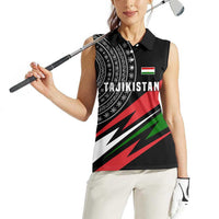 Tajikistan Marco Polo Sheep Women Sleeveless Polo Shirt with Black Red Green Tribal Flag Pattern