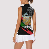 Tajikistan Marco Polo Sheep Women Sleeveless Polo Shirt with Black Red Green Tribal Flag Pattern