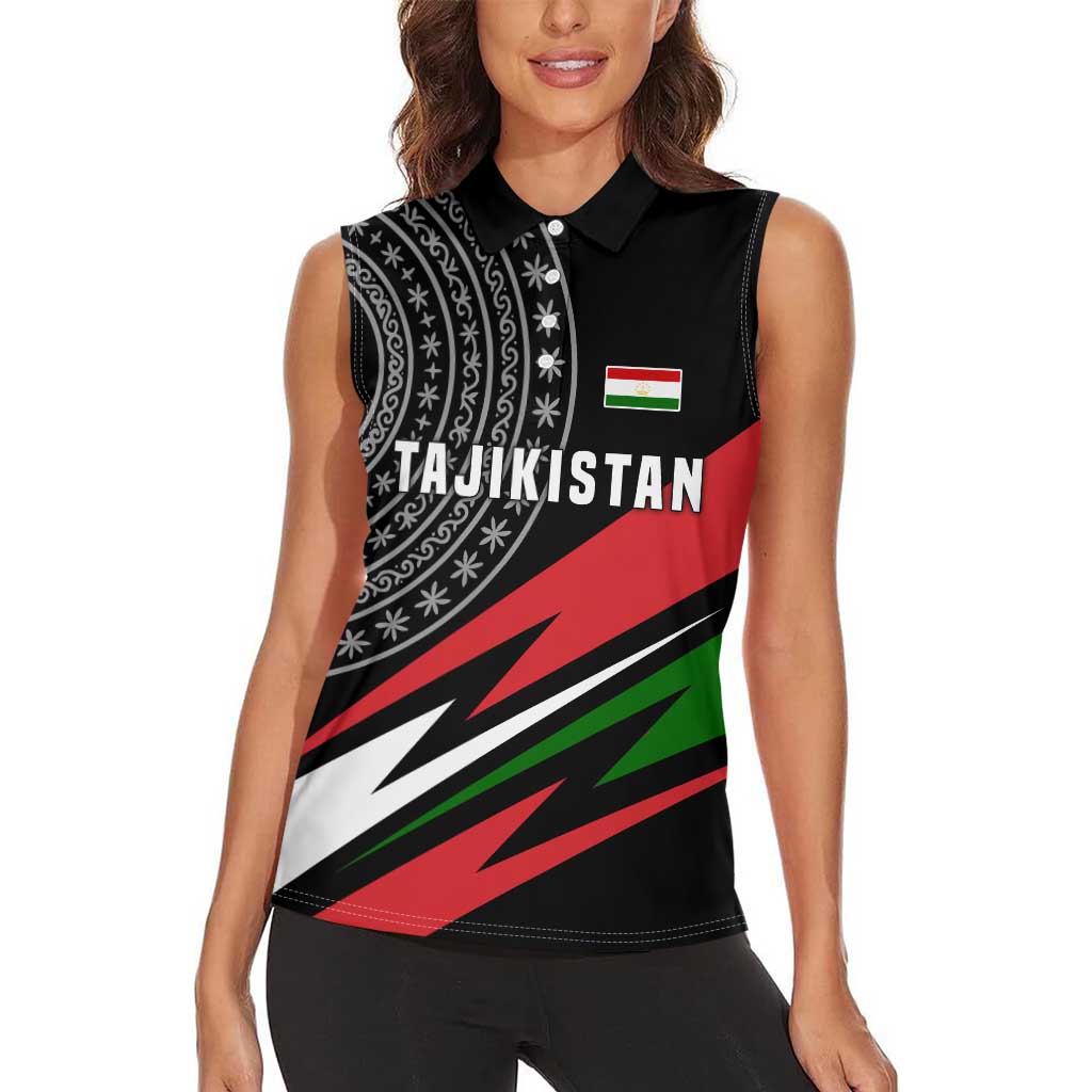 Tajikistan Marco Polo Sheep Women Sleeveless Polo Shirt with Black Red Green Tribal Flag Pattern