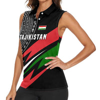 Tajikistan Marco Polo Sheep Women Sleeveless Polo Shirt with Black Red Green Tribal Flag Pattern