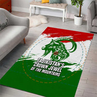 Tajikistan Area Rug Markhor with Red Green White Brushstroke Flag with Mountain Goat Design