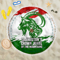 Tajikistan Beach Blanket Markhor with Red Green White Brushstroke Flag with Mountain Goat Design