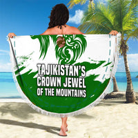 Tajikistan Beach Blanket Markhor with Red Green White Brushstroke Flag with Mountain Goat Design