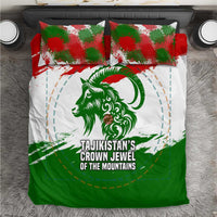 Tajikistan Bedding Set Markhor with Red Green White Brushstroke Flag with Mountain Goat Design