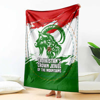 Tajikistan Blanket Markhor with Red Green White Brushstroke Flag with Mountain Goat Design