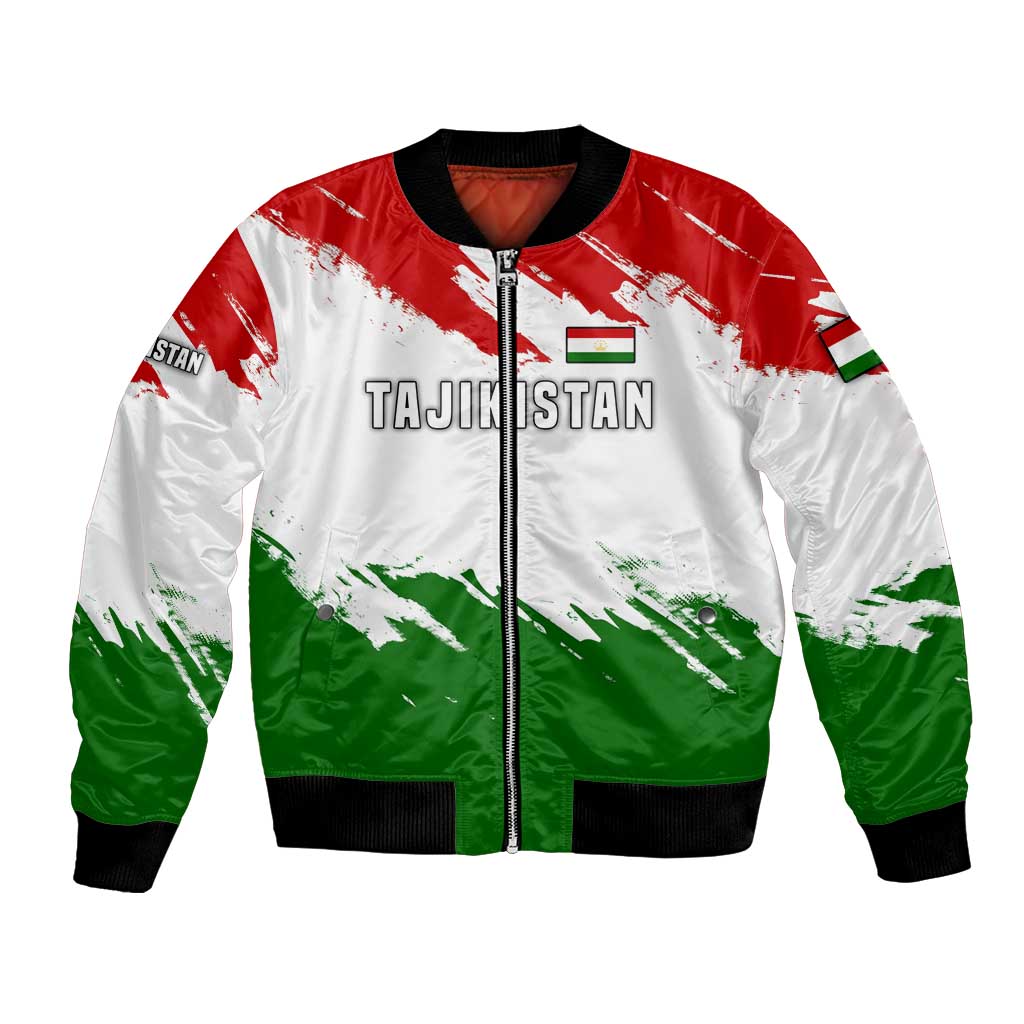 Tajikistan Bomber Jacket Markhor with Red Green White Brushstroke Flag with Mountain Goat Design
