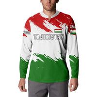 Tajikistan Button Sweatshirt Markhor with Red Green White Brushstroke Flag with Mountain Goat Design