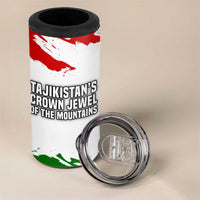 Tajikistan 4 in 1 Can Cooler Tumbler Markhor with Red Green White Brushstroke Flag with Mountain Goat Design