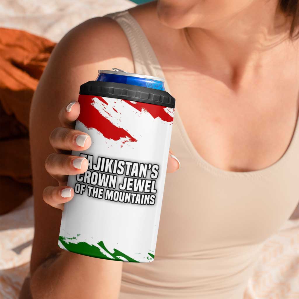 Tajikistan 4 in 1 Can Cooler Tumbler Markhor with Red Green White Brushstroke Flag with Mountain Goat Design