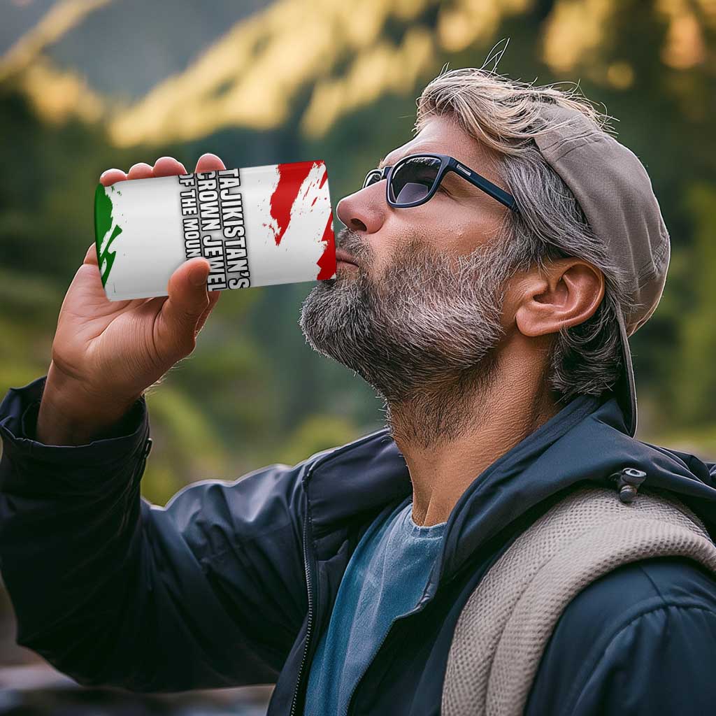Tajikistan 4 in 1 Can Cooler Tumbler Markhor with Red Green White Brushstroke Flag with Mountain Goat Design