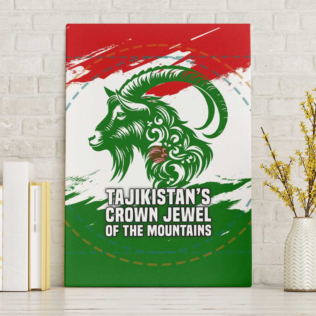Tajikistan Canvas Wall Art Markhor with Red Green White Brushstroke Flag with Mountain Goat Design