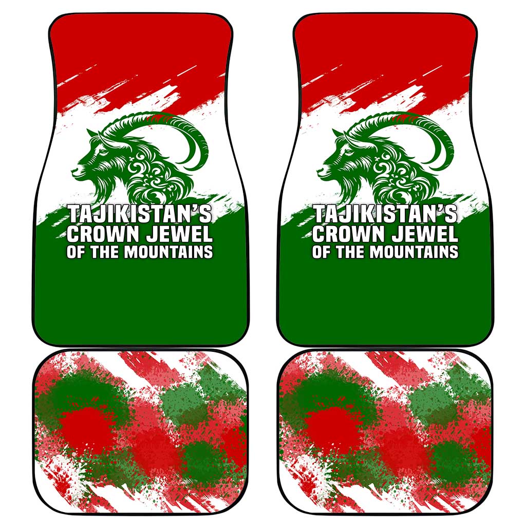 Tajikistan Car Mats Markhor with Red Green White Brushstroke Flag with Mountain Goat Design