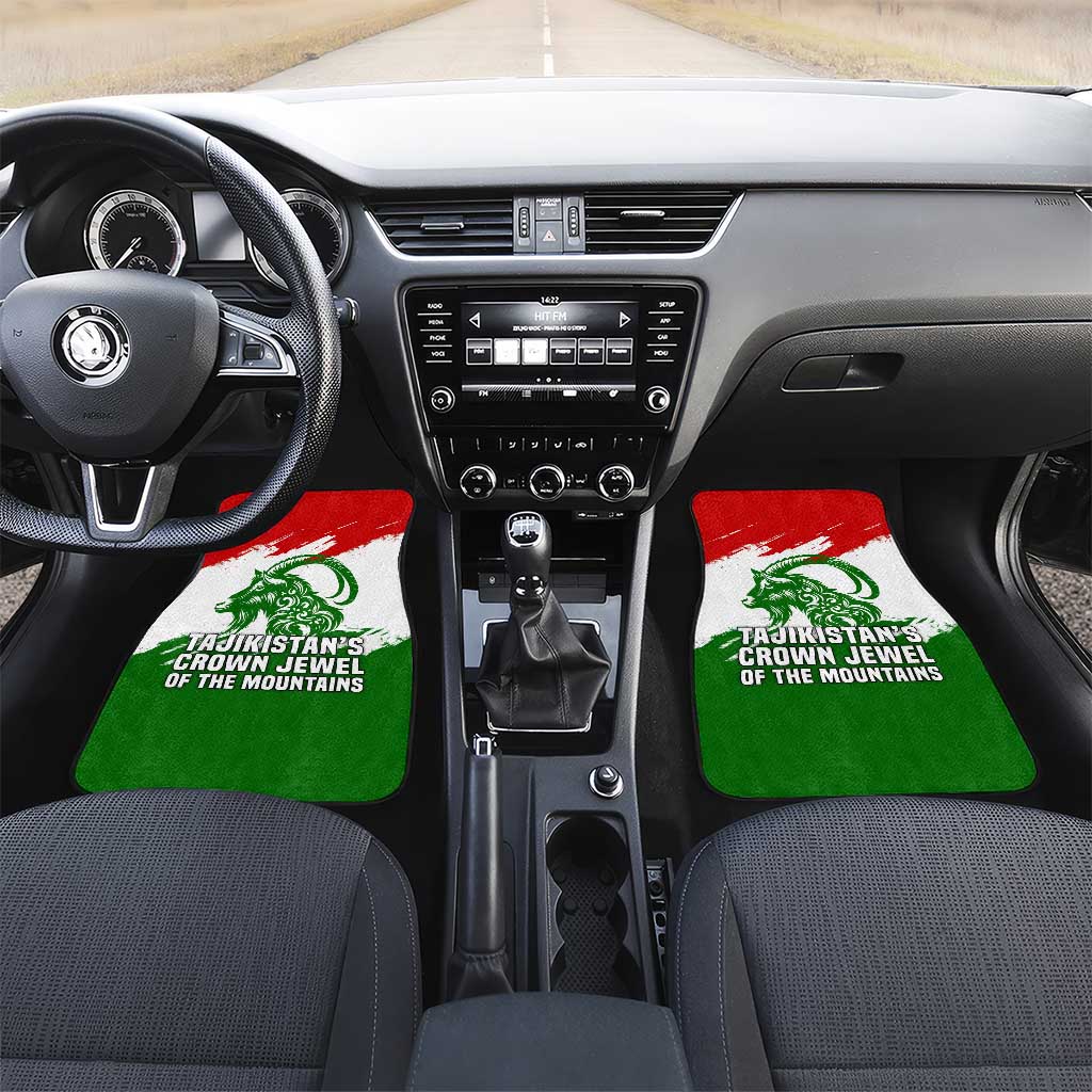 Tajikistan Car Mats Markhor with Red Green White Brushstroke Flag with Mountain Goat Design