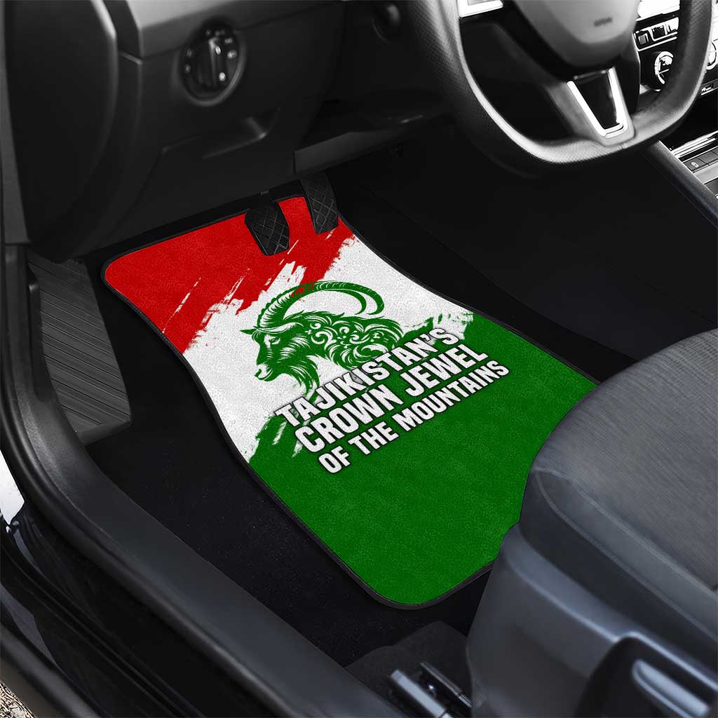 Tajikistan Car Mats Markhor with Red Green White Brushstroke Flag with Mountain Goat Design